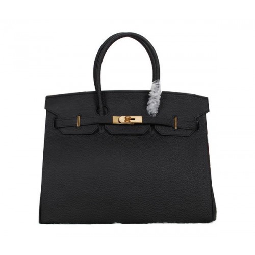 Hermes Birkin 35CM Tote Bag Black Clemence Leather H35 Gold