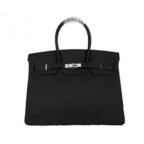 Hermes Birkin 35CM Tote Bag Black Clemence Leather H35 Silver
