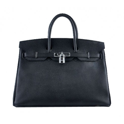 Hermes Birkin 35CM Tote Bag černá zrnitá kůže stříbrná