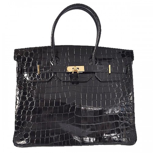 Hermes Birkin 35CM Tote Bag Black Iridescent Croco Kůže Gold
