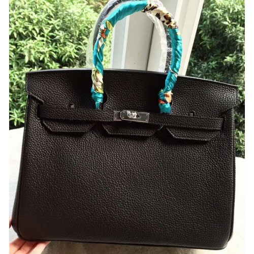 Hermes Birkin 35CM Tote Bag Black Litchi Leather BK35 Silver