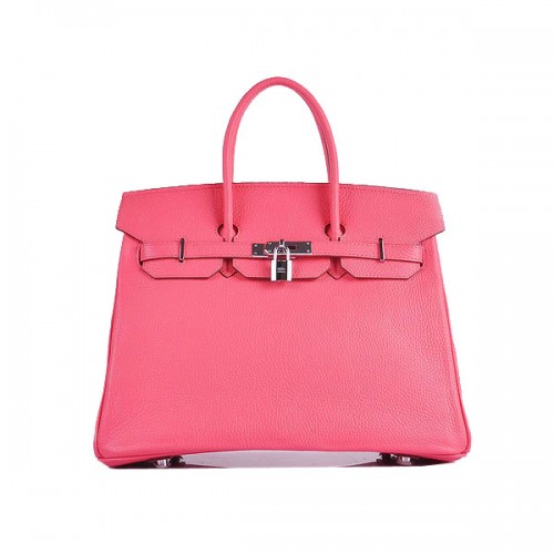 Hermes Birkin 35CM Tote Bag Růžová Clemence Kožená H6089 Stříbrná