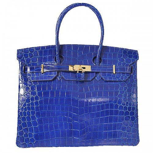 Hermes Birkin 35CM Tote Bag Modrá Iridescentní Krokodílí Kůže Zlatá