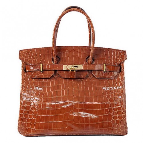 Hermes Birkin 35CM Tote Bag Hnědá Iridescentní Krokodílí Kůže Zlatá