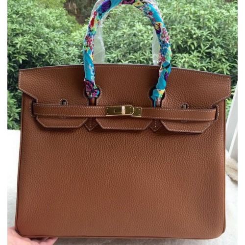 Hermes Birkin 35CM Tote Bag Hnědá Litchi Kůže BK35 Zlatá
