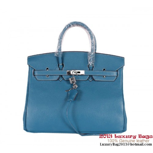 Hermes Birkin 35CM Tote Bag Clemence Leather H-35 Modrá