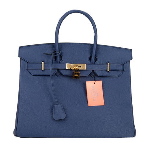 Hermes Birkin 35CM Tote Bag Tmavě Modrá Originální Kožená H35 Zlatá
