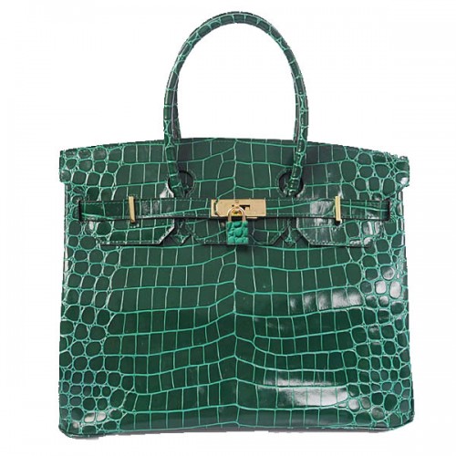 Hermes Birkin 35CM Tote Bag Green Iridescent Croco Kůže Gold