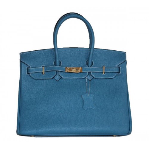Hermes Birkin 35CM Tote Bag Světle Modrá Clemence Leather H6089 Zlatá
