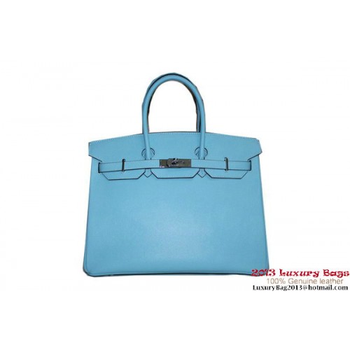 Hermes Birkin 35CM Tote Bag Světle Modrá Vzorovaná Kožená Taška H6089 Stříbrná