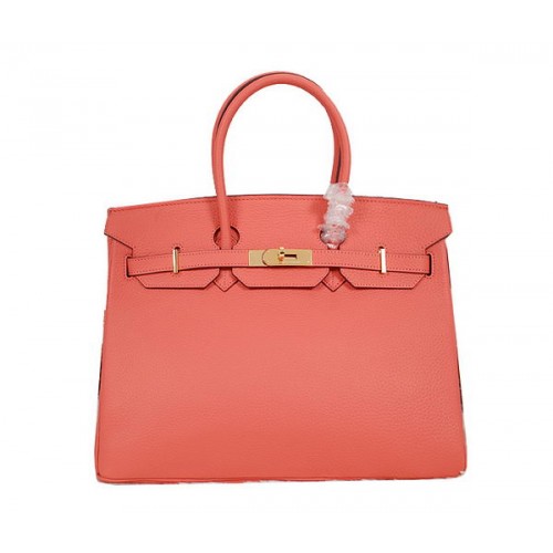Hermes Birkin 35CM Tote Bag světle červená Clemence kůže H35 zlatá