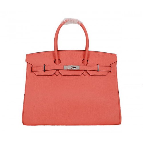 Hermes Birkin 35CM Tote Bag světle červená Clemence kůže H35 stříbrná