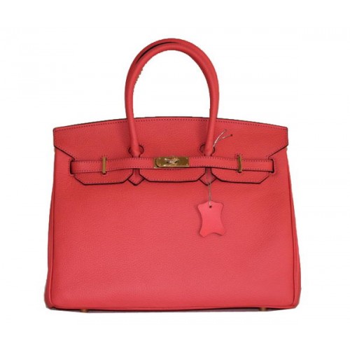 Hermes Birkin 35CM Tote Bag světle červená Clemence kůže H6089 zlatá