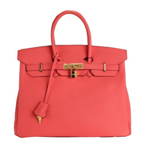 Hermes Birkin 35CM Tote Bag světle červená originální kůže H35 zlatá