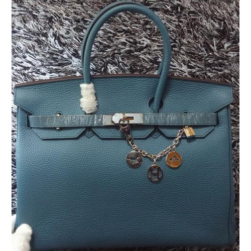 Hermes Birkin 35CM Tote Bag Litchi Leather HB35GL Modrá
