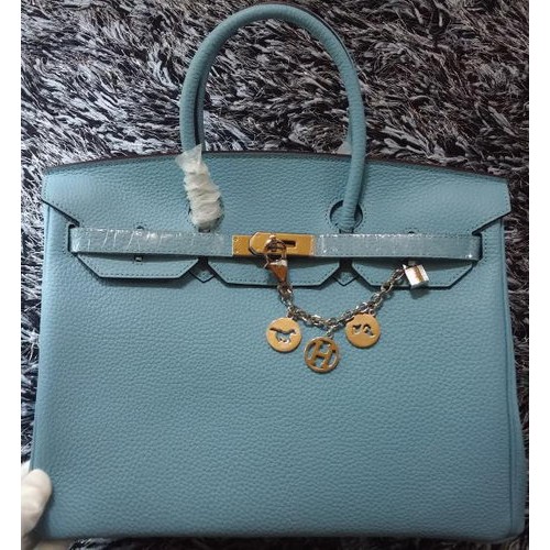 Hermes Birkin 35CM Tote Bag Litchi Leather HB35GL Světle Modrá