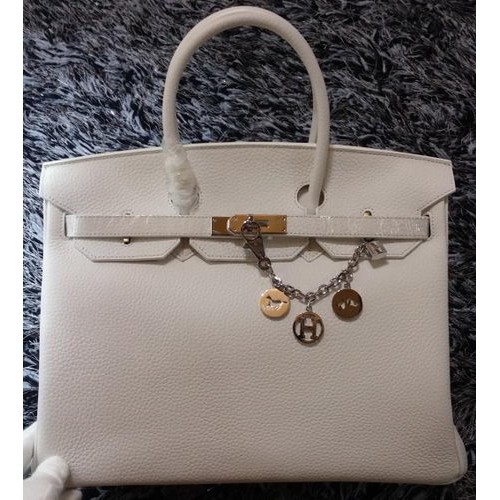 Hermes Birkin 35CM Tote Bag Litchi Leather HB35GL Bílá