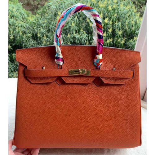 Hermes Birkin 35CM Tote Bag Oranžová Telecí Kůže Kůže BK35 Zlatá