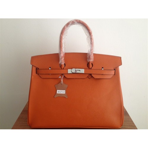 Hermes Birkin 35CM Tote Bag Oranžová Clemence Kožená H6089 Stříbrná