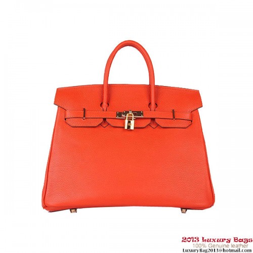 Hermes Birkin 35CM Tote Bag Oranžová Clemence Kožená H6089 Zlatá