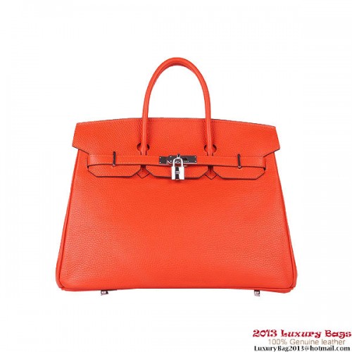 Hermes Birkin 35CM Tote Bag Oranžová Clemence Kožená H6089 Stříbrná