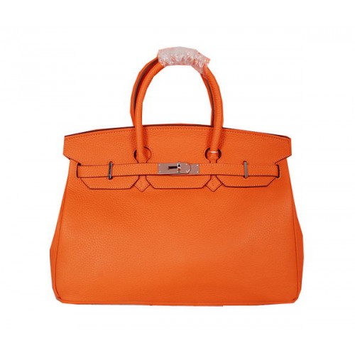 Hermes Birkin 35CM Tote Bag Orange Original Grained Leather H35 Silver