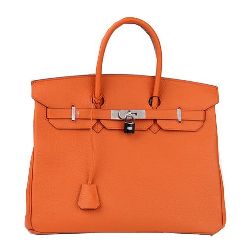 Hermes Birkin 35CM Tote Bag Orange Original Leather H35 Silver