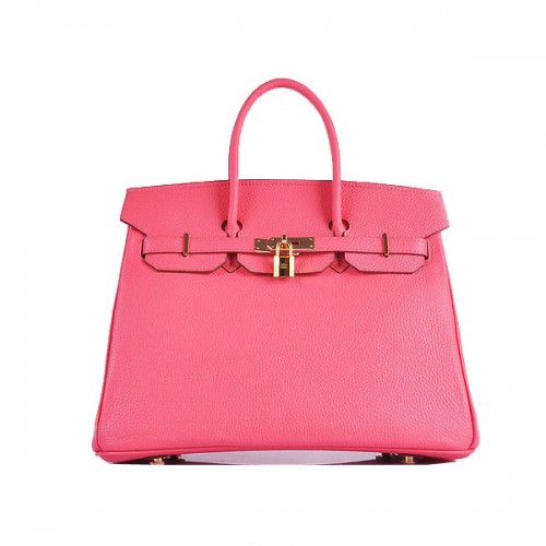 Hermes Birkin 35CM Tote Bag Růžová Zrnitá Kůže H6089 Zlatá