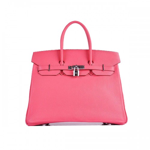 Hermes Birkin 35CM Tote Bag Růžová Zrnitá Kůže H6089 Stříbrná
