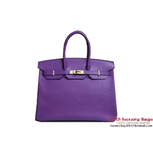 Hermes Birkin 35CM Tote Bag Fialová Clemence Leather H6089 Zlatá