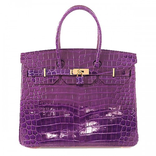 Hermes Birkin 35CM Tote Bag Fialová Iridescentní Krokodílí Kůže Zlatá