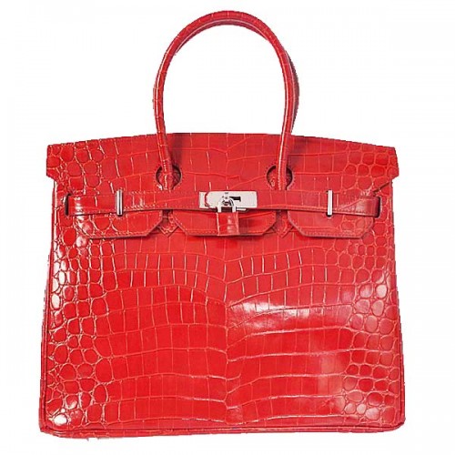 Hermes Birkin 35CM Tote Bag Red Iridescent Croco Kůže Stříbrná