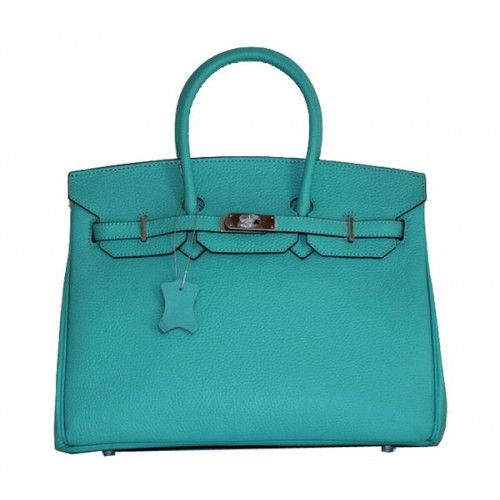 Hermes Birkin 35CM Tote Bag Sky Blue Clemence Leather H6089 Stříbrná