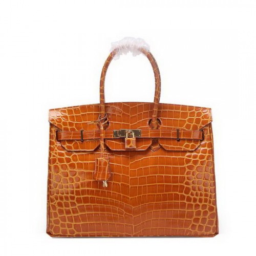 Hermes Birkin 35CM Tote Bag Pšenice Iridescent Croco Kůže Zlatá