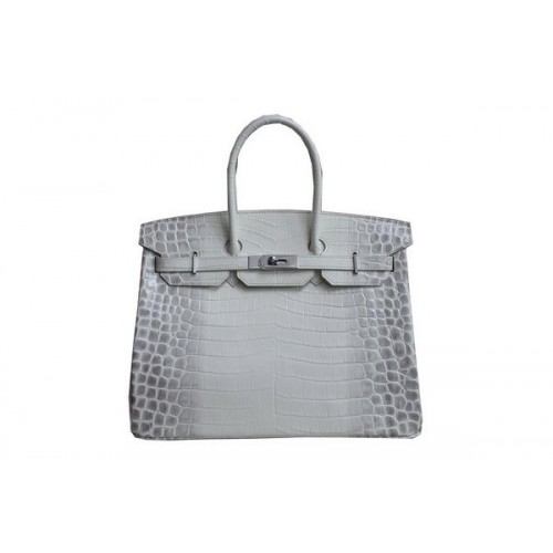 Hermes Birkin 35CM Tote Bag White Croco Leather H35 Silver