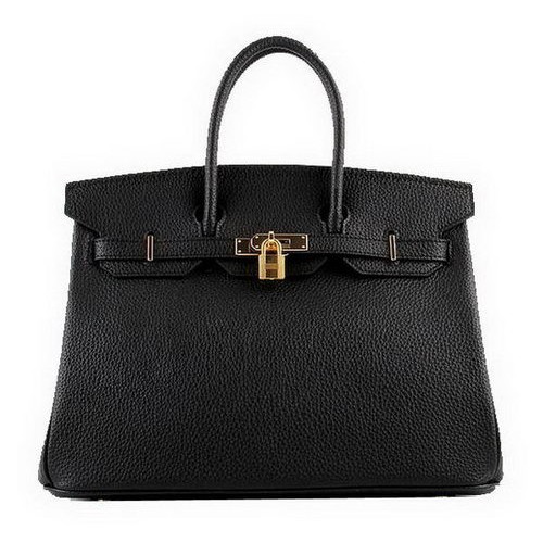 Hermes Birkin 35CM Tote Bags Black Grained Leather H-35 Gold