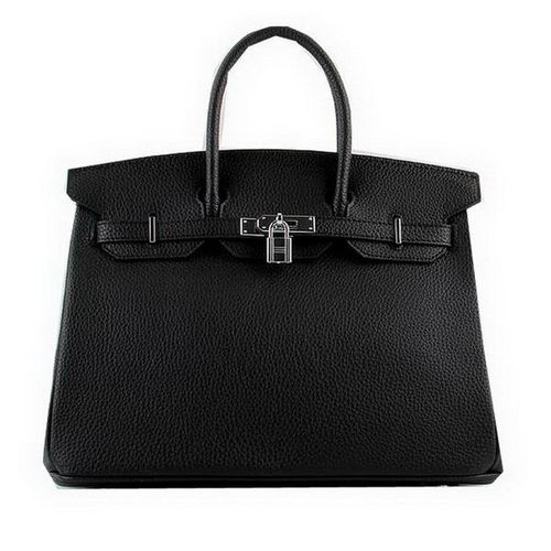 Hermes Birkin 35CM Tote Bags Black Grained Leather H-35 Silver