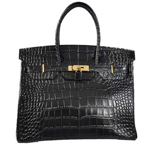 Hermes Birkin 35CM Tote Tašky Z Krokodýlí Kůže Togo Černá Zlatá