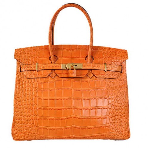 Hermes Birkin 35CM Tote Tašky Krokodýlí Togo Kůže Oranžová Zlatá