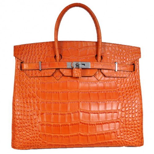 Hermes Birkin 35CM Tote Tašky Krokodýlí Togo Kůže Oranžová Stříbrná