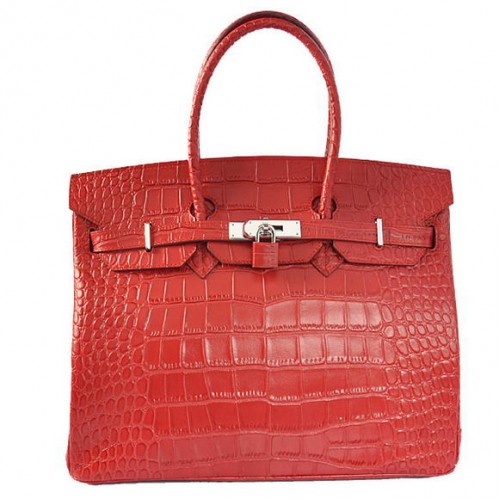 Hermes Birkin 35CM Tote Tašky Krokodýlí Togo Kůže Červená Stříbrná