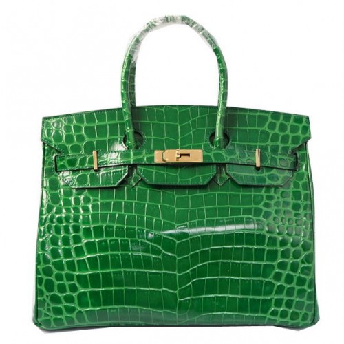 Hermes Birkin 35CM Tote Bags Green Iridescent Croco Kůže Gold