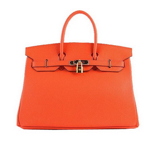 Hermes Birkin 35CM Tote Bags Orange Grained Leather H-35 Gold
