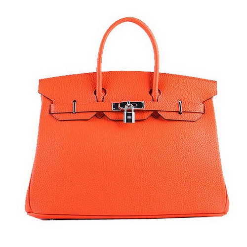 Hermes Birkin 35CM Tote Bags Orange Grained Leather H-35 Silver