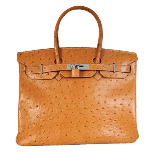 Hermes Birkin 35CM Tote Bags Ostrich Togo Leather Okra Stříbrná