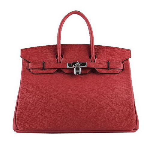 Hermes Birkin 35CM Tote Bags Red Grained Leather H-35 Silver