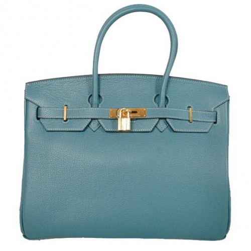 Hermes Birkin 35cm Tote Tašky Hladká Togo Kůže Modrá Zlatá