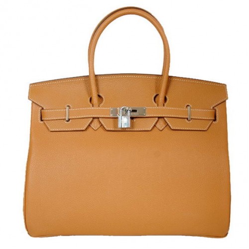 Hermes Birkin 35cm Tote Bags Hladká Togo Kůže Camel Stříbrná