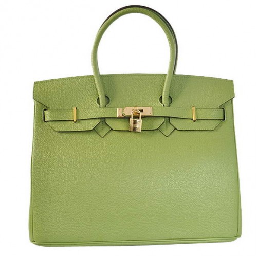 Hermes Birkin 35cm Tote Tašky Hladká Togo Kůže Zelená Zlatá