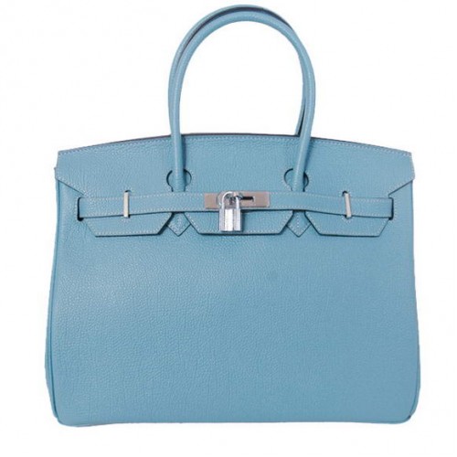 Hermes Birkin 35cm Tote Tašky Hladká Togo Kůže Světle Modrá Stříbrná